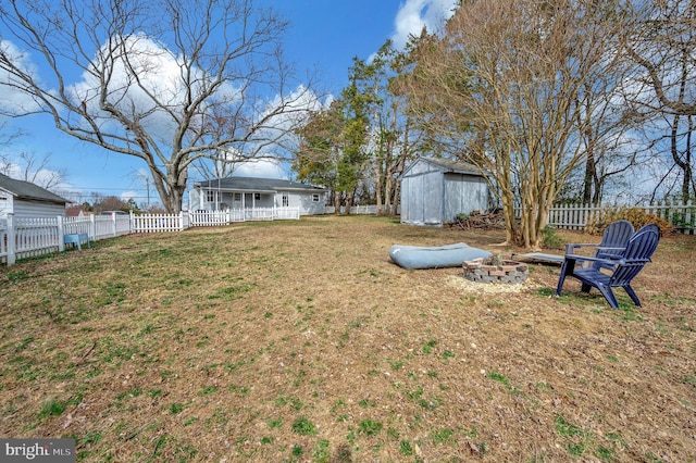 522 White Oak Rd, Fredericksburg, VA 22405 - view of yard featuring a fenced backyard, an outdoor fire pit, and a storage unit