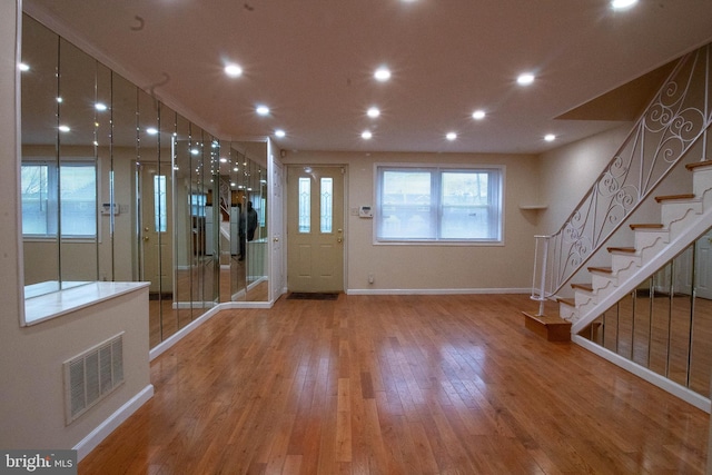 7834 Fayette St, Philadelphia, PA 19150 - foyer entrance featuring baseboards, visible vents, recessed lighting, stairs, and hardwood / wood-style flooring