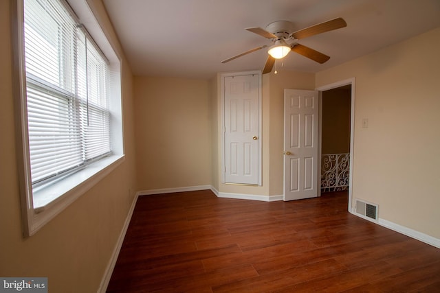 7834 Fayette St, Philadelphia, PA 19150 - unfurnished room featuring baseboards, wood finished floors, visible vents, and ceiling fan