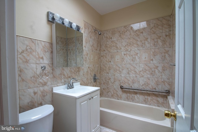 7834 Fayette St, Philadelphia, PA 19150 - full bathroom with toilet, tile walls, vanity, and tub / shower combination