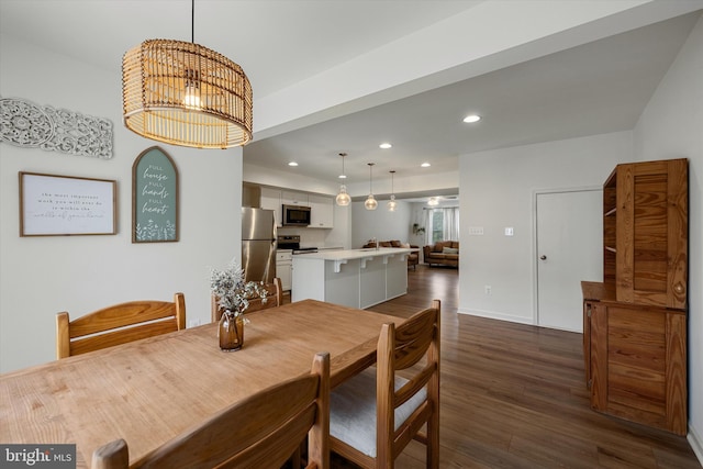 172 Scotch Pine Dr, Bunker Hill, WV 25413 - dining room with recessed lighting, a notable chandelier, baseboards, and dark wood finished floors