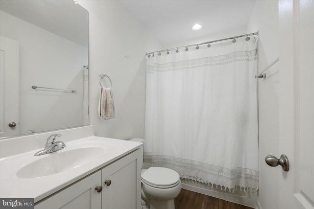 172 Scotch Pine Dr, Bunker Hill, WV 25413 - full bathroom featuring curtained shower, wood finished floors, toilet, and vanity