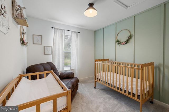 172 Scotch Pine Dr, Bunker Hill, WV 25413 - bedroom with baseboards, a nursery area, and light carpet