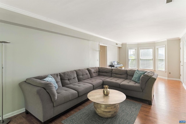 1720 Franklin Dr, Charlottesville, VA 22911 - living room with baseboards, wood finished floors, and ornamental molding