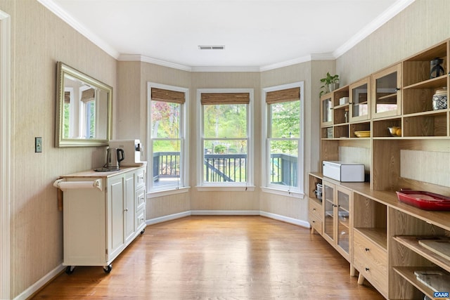 1720 Franklin Dr, Charlottesville, VA 22911 - interior space featuring ornamental molding, a healthy amount of sunlight, and light wood-style flooring