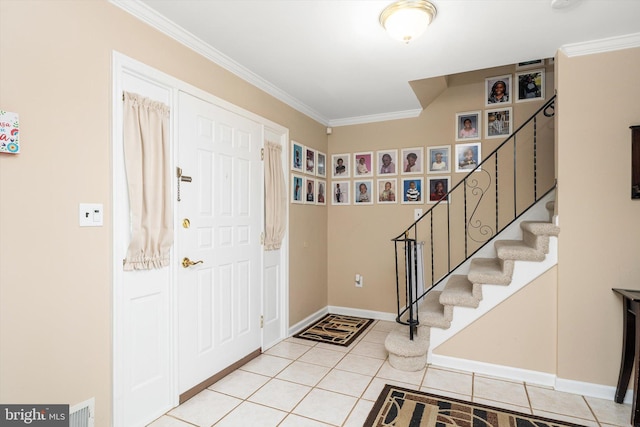 3 David Dr, Ewing, NJ 08638 - foyer entrance with baseboards, stairway, tile patterned flooring, and crown molding