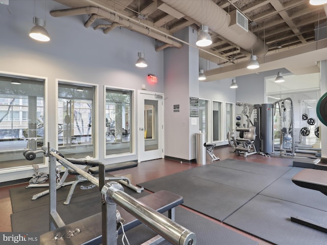 350 G St SW Unit N407, Washington, DC 20024 - exercise room featuring a high ceiling and a healthy amount of sunlight