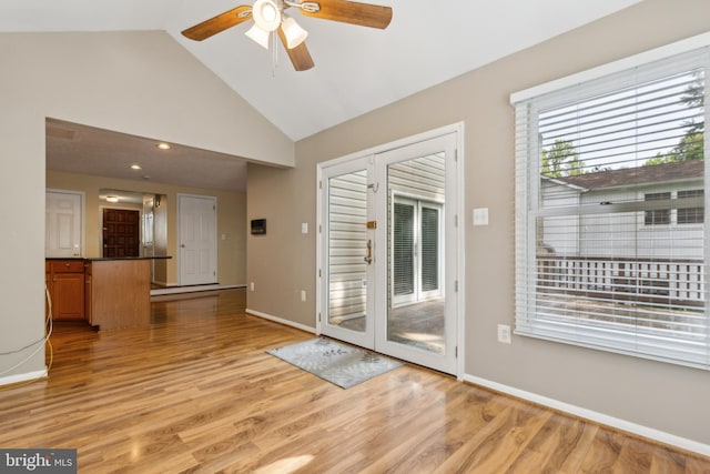 15915 Marlington Dr, Dumfries, VA 22025 - entryway featuring ceiling fan, light wood finished floors, lofted ceiling, and baseboards