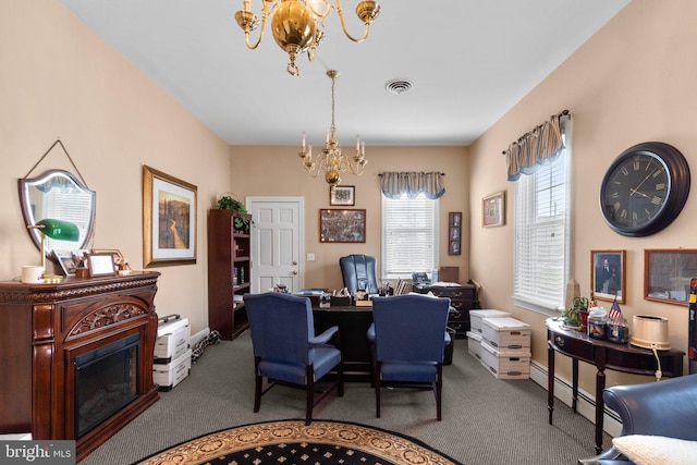 196 E Main St, Westminster, MD 21157 - carpeted office space with an inviting chandelier, baseboards, and visible vents