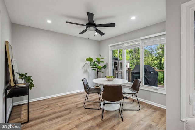 1070 Trevino Ln, Herndon, VA 20170 - dining area featuring recessed lighting, baseboards, ceiling fan, and light wood-type flooring