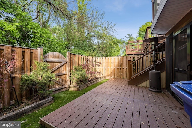 1070 Trevino Ln, Herndon, VA 20170 - wooden deck featuring stairway, fence private yard, and a gate