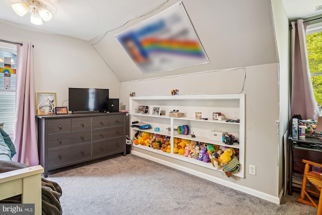 813 Petinot Pl, Stevensville, MD 21666 - playroom with carpet flooring, vaulted ceiling, and baseboards