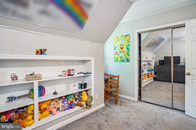 813 Petinot Pl, Stevensville, MD 21666 - rec room with carpet flooring, lofted ceiling, and baseboards