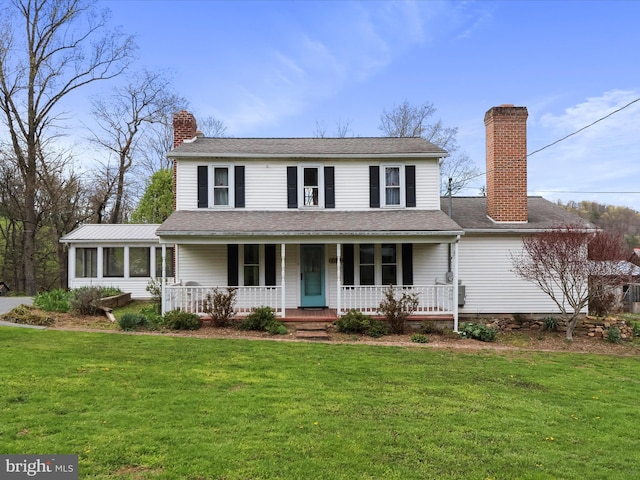 2297 Big Cove Tannery Rd, Big Cove Tannery, PA 17212 - farmhouse featuring a front yard, roof with shingles, a porch, and a chimney