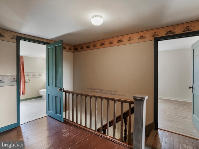 2297 Big Cove Tannery Rd, Big Cove Tannery, PA 17212 - hall with baseboards, an upstairs landing, and hardwood / wood-style floors