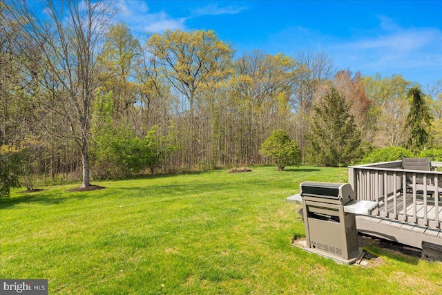 view of yard featuring a wooden deck