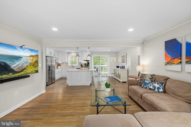 1004 Union Church Rd, Mclean, VA 22102 - living area featuring baseboards, light wood-type flooring, ornamental molding, and recessed lighting