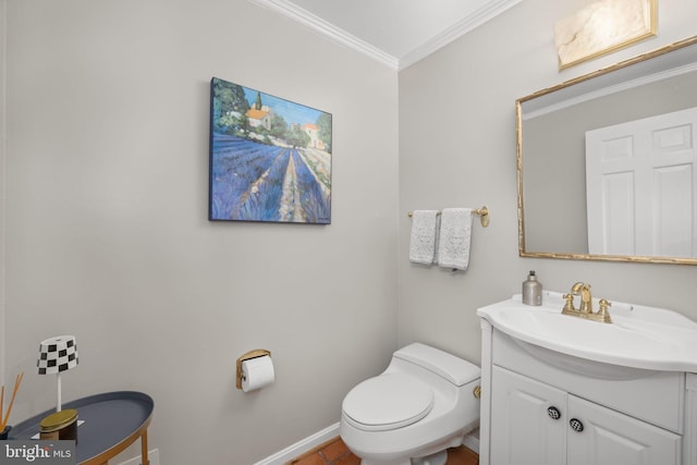 1004 Union Church Rd, Mclean, VA 22102 - half bath with baseboards, ornamental molding, toilet, and vanity