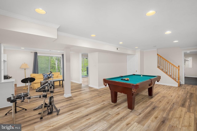 1004 Union Church Rd, Mclean, VA 22102 - recreation room with light wood-style floors, billiards, recessed lighting, and baseboards