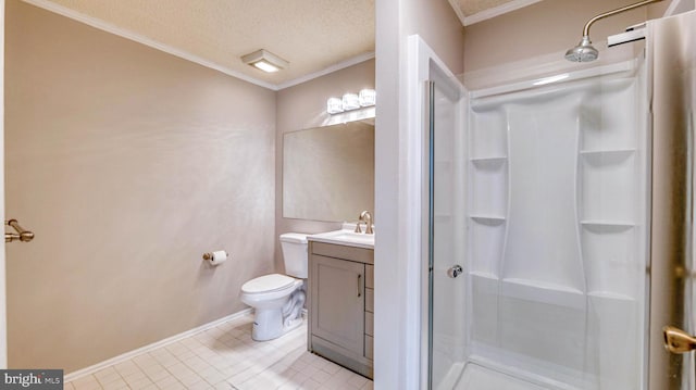 68 Arapaho Pl, Galloway, NJ 08205 - bathroom with vanity, a textured ceiling, a shower stall, and ornamental molding