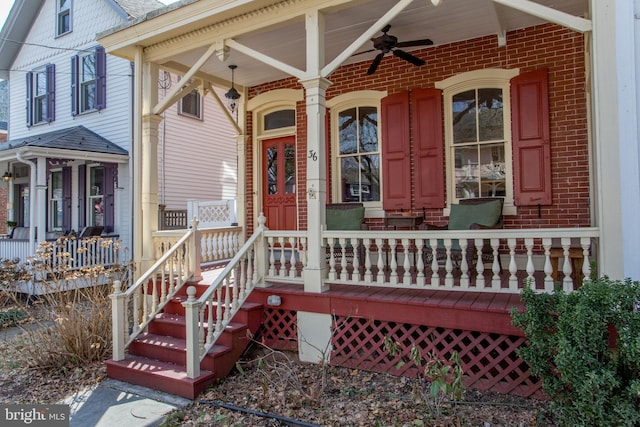 36 S Clinton St, Doylestown, PA 18901 - property entrance with ceiling fan, a porch, and brick siding