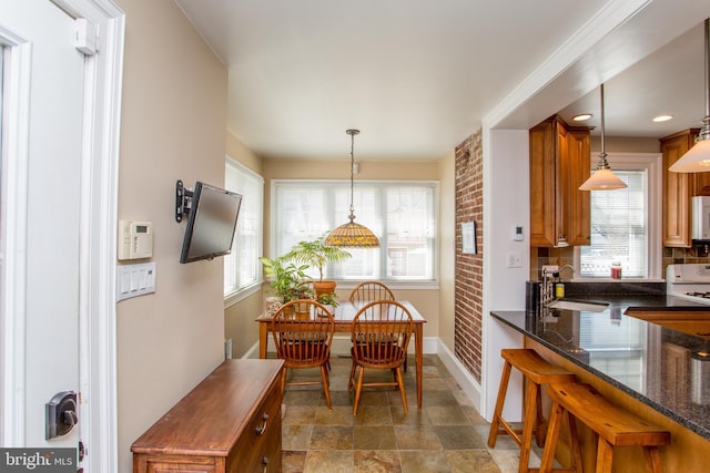 36 S Clinton St, Doylestown, PA 18901 - kitchen featuring plenty of natural light, brown cabinets, baseboards, and a sink