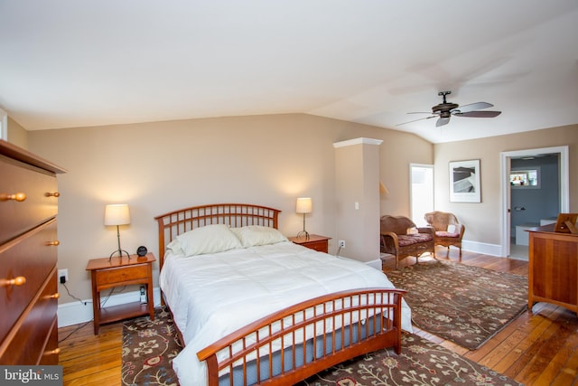 36 S Clinton St, Doylestown, PA 18901 - bedroom with ceiling fan, baseboards, vaulted ceiling, and wood-type flooring