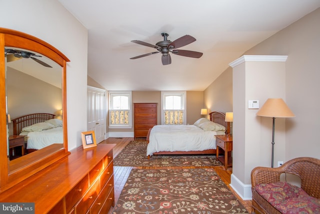 36 S Clinton St, Doylestown, PA 18901 - bedroom with lofted ceiling, ceiling fan, wood finished floors, and baseboards