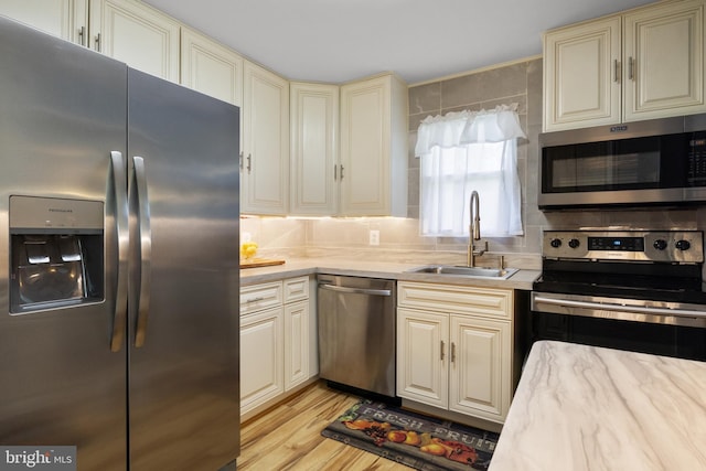 6 Shover Dr, Carlisle, PA 17013 - kitchen featuring a sink, backsplash, light countertops, appliances with stainless steel finishes, and cream cabinets