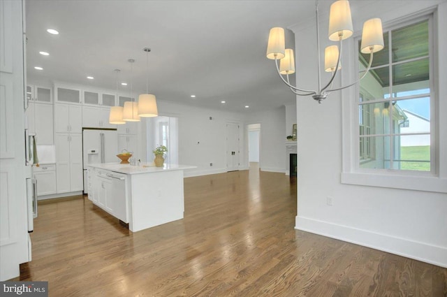 kitchen featuring recessed lighting, baseboards, and high end white refrigerator