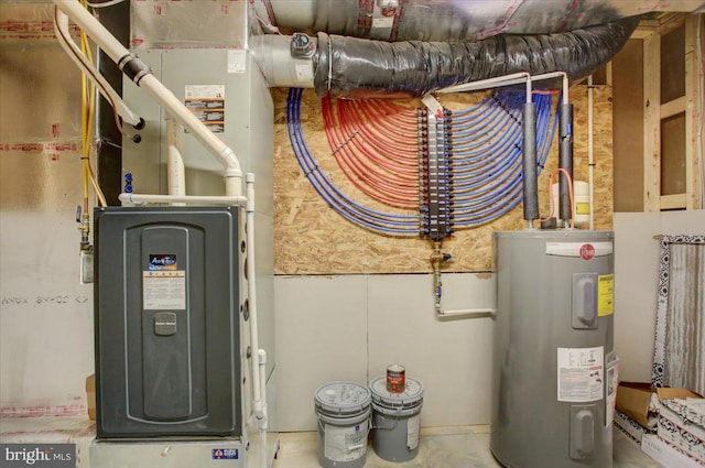 utility room with electric water heater