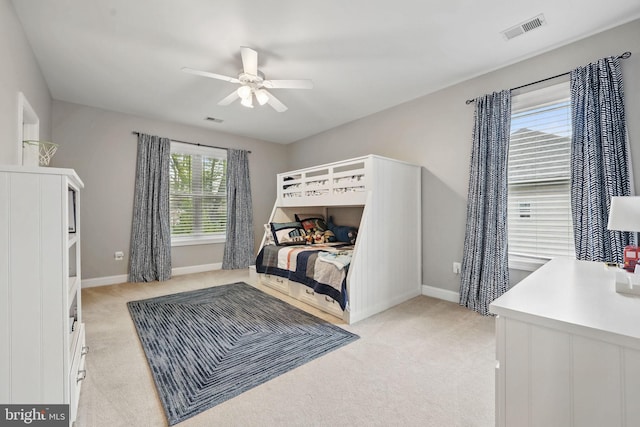 10008 Murnane St, Vienna, VA 22181 - bedroom featuring light colored carpet, a ceiling fan, baseboards, and visible vents
