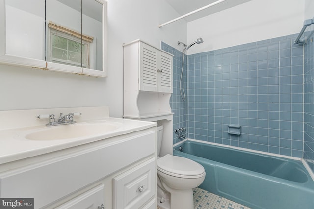 3108 Battersea Ln, Alexandria, VA 22309 - bathroom with toilet, vanity, washtub / shower combination, and tile patterned floors
