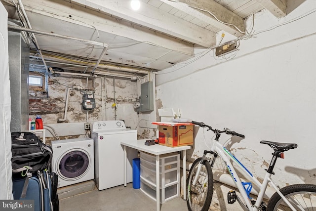 laundry area with separate washer and dryer, electric panel, and laundry area