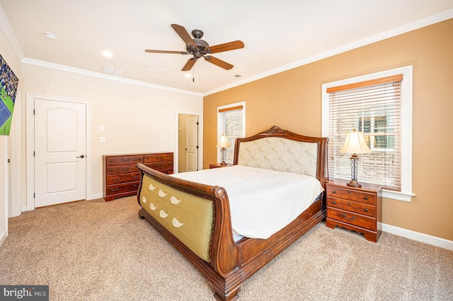 3571 Katherine Way, Frederick, MD 21704 - bedroom with light carpet, baseboards, ornamental molding, and ceiling fan