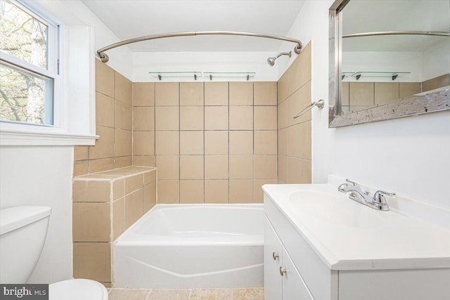 full bathroom with toilet, shower / bath combination, and vanity