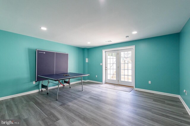 24129 Statesboro Pl, Ashburn, VA 20148 - game room with recessed lighting, wood finished floors, visible vents, and baseboards