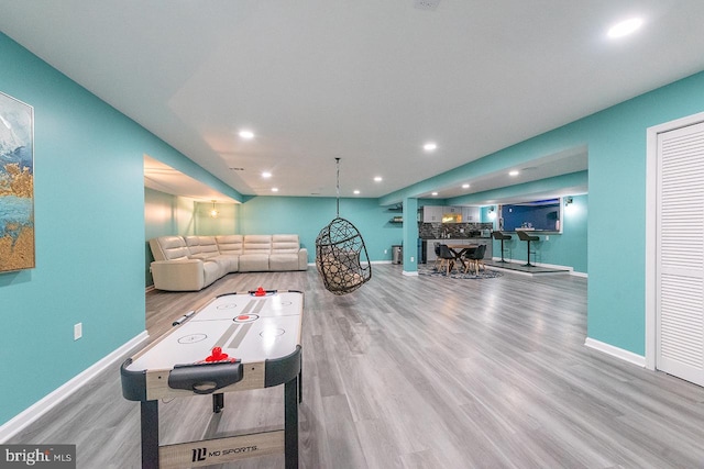 24129 Statesboro Pl, Ashburn, VA 20148 - rec room with baseboards, wood finished floors, and recessed lighting
