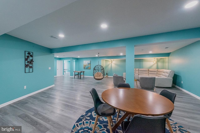 24129 Statesboro Pl, Ashburn, VA 20148 - dining space featuring baseboards, wood finished floors, visible vents, and recessed lighting
