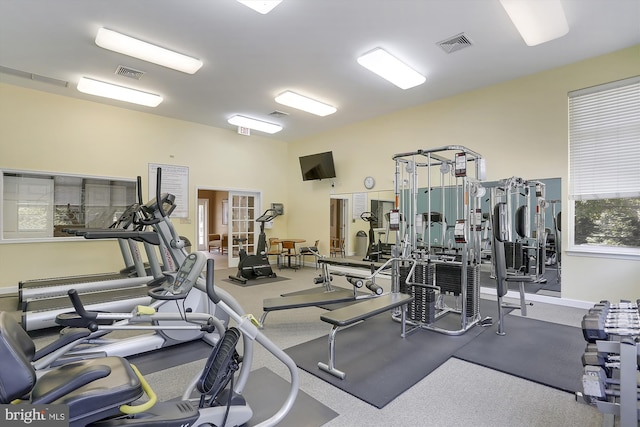 workout area featuring visible vents