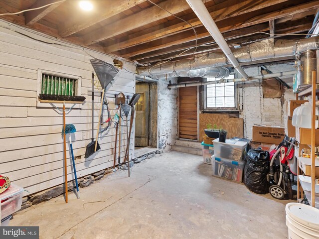 below grade area with wooden walls