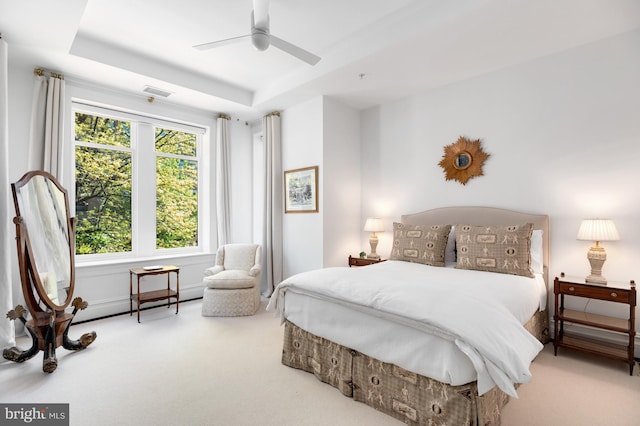 2501 Pennsylvania Ave NW Unit 2A, Washington, DC 20037 - bedroom with carpet floors, a tray ceiling, and a ceiling fan