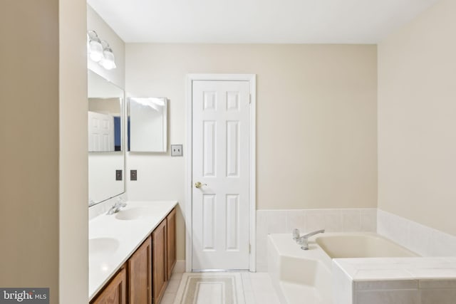 9 Stratton Ct, Robbinsville, NJ 08691 - bathroom featuring a bath, tile patterned floors, a sink, and double vanity