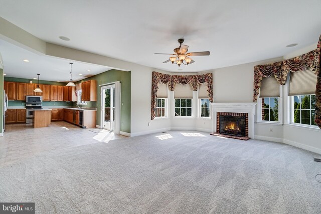 1005 Chaff Way, La Plata, MD 20646 - unfurnished living room with baseboards, a ceiling fan, light carpet, and recessed lighting