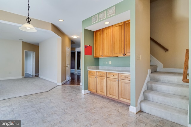 1005 Chaff Way, La Plata, MD 20646 - kitchen with recessed lighting, light countertops, decorative light fixtures, baseboards, and open floor plan