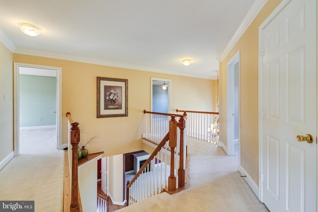 1005 Chaff Way, La Plata, MD 20646 - hall with an upstairs landing, crown molding, and light colored carpet