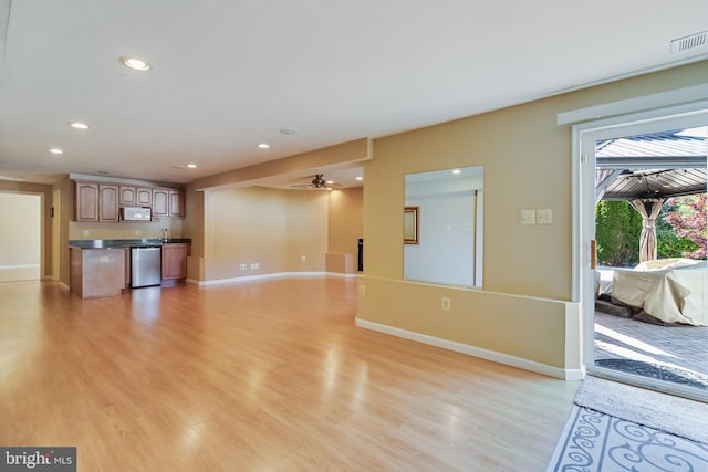 1005 Chaff Way, La Plata, MD 20646 - unfurnished living room with recessed lighting, light wood-style flooring, baseboards, visible vents, and a ceiling fan
