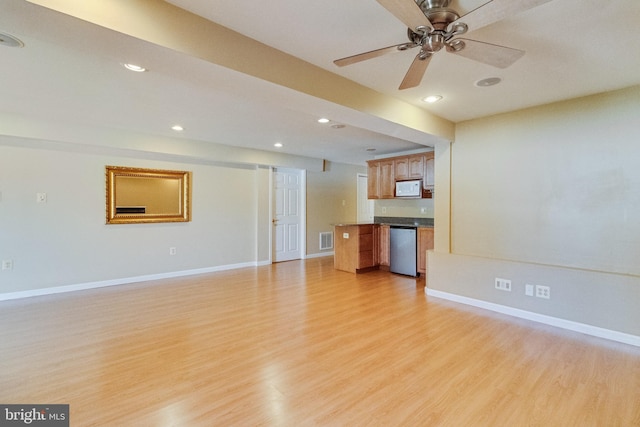 1005 Chaff Way, La Plata, MD 20646 - unfurnished living room with light wood finished floors, recessed lighting, a ceiling fan, visible vents, and baseboards