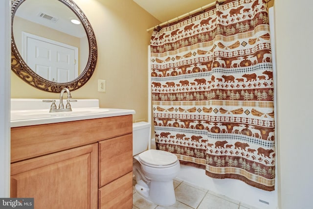 1005 Chaff Way, La Plata, MD 20646 - bathroom featuring visible vents, a shower with shower curtain, toilet, tile patterned floors, and vanity
