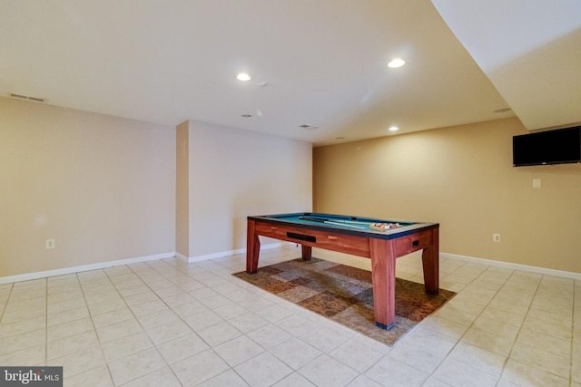 1005 Chaff Way, La Plata, MD 20646 - recreation room with recessed lighting, light tile patterned floors, visible vents, pool table, and baseboards